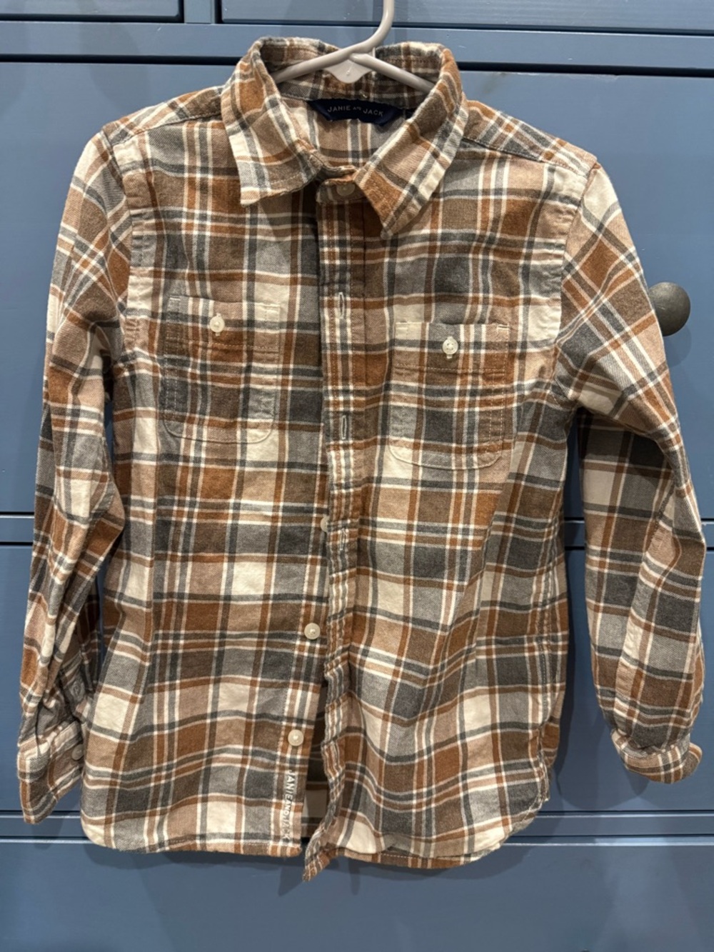 Janie and Jack Button Shirt in Brown & Gray Plaid